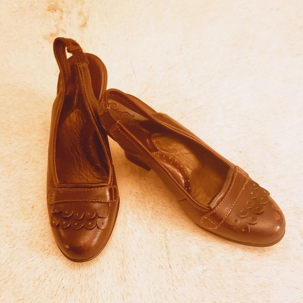 Born Loafer Detail Chunky Heels - Brown- Size: 6.5
